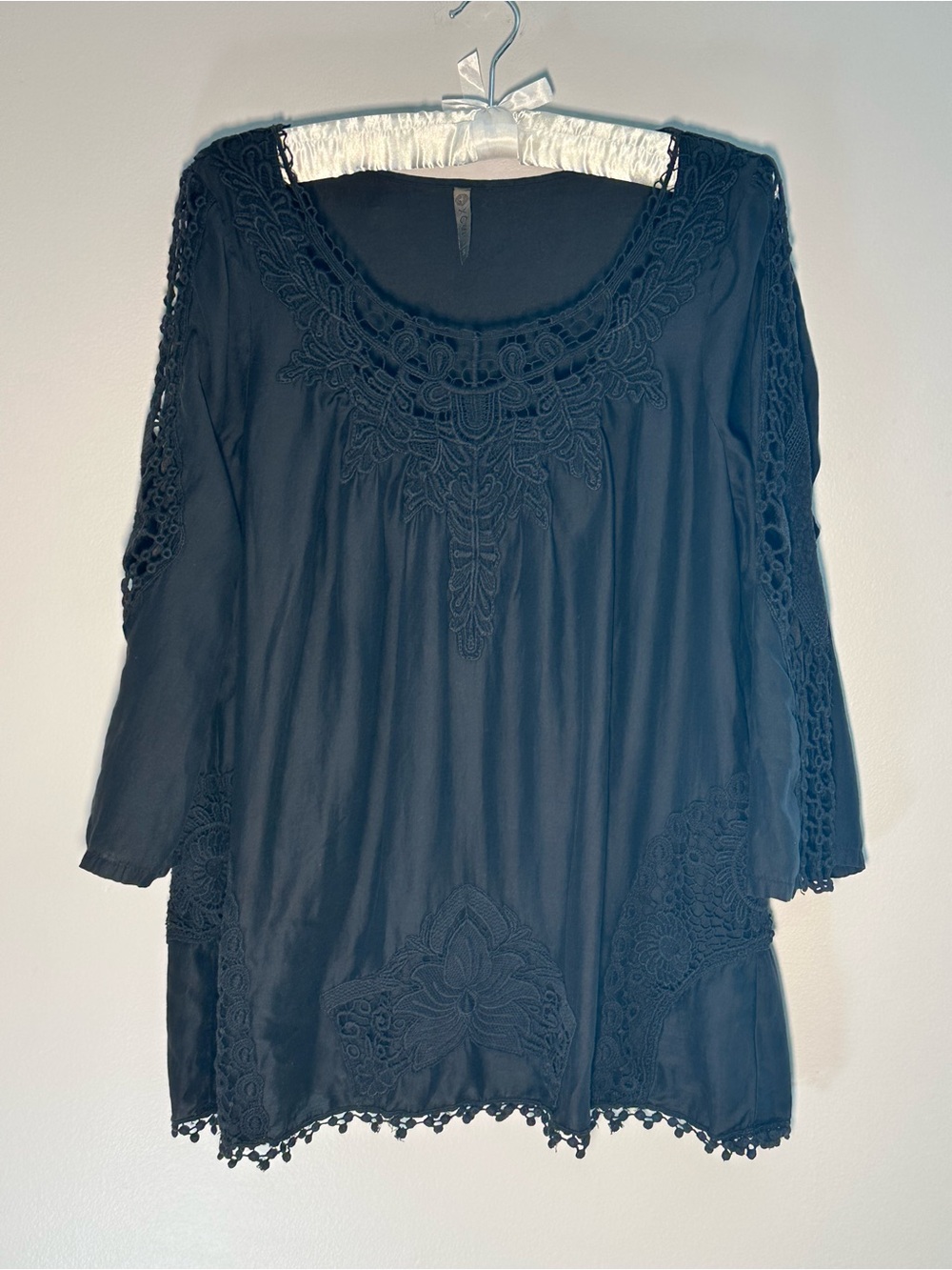 XCVI Silk/Cotton Crochet Detail Tunic Top Small